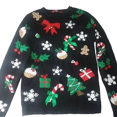 Buy Christmas Jumper Size 10 Womans Knit Long Sleeve Festive Ribbon Bow Bauble Xmas • 17.93£