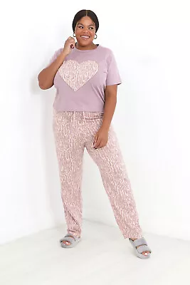 Buy Plus Pyjama Set Soft Jersey Lounge Nightwear Sleep Cute Heart Print Brave Soul • 18£