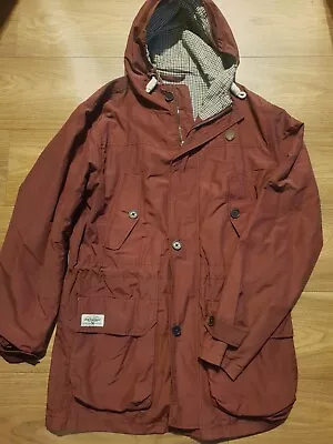 Buy One True Saxon Jacket Mens Large L Red Hooded Parka Logo Check Lining VTG 90s • 45£