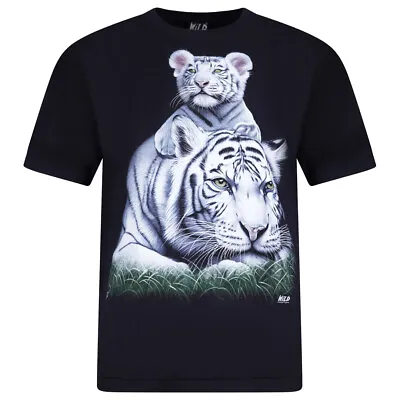 Buy WILD Animal Print T Shirt Black Short Sleeve Glow Adults Mens Ladies M - 3XL • 17.59£