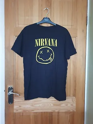 Buy Mens Unisex Nirvana Smiley Face Back Print Short Sleeve Black T-Shirt, Size M • 11.95£