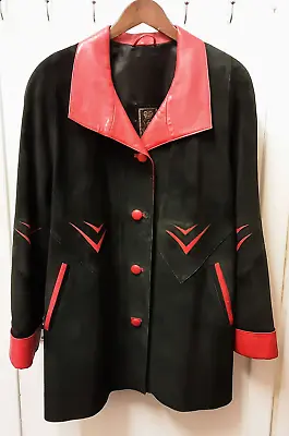 Buy Vintage Royal Leather Black Suede And Red Leather Jacket Size S • 50£