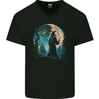 Buy A Wizard Looking At A Fantasy Moon Warlock Mens V-Neck Cotton T-Shirt • 9.99£