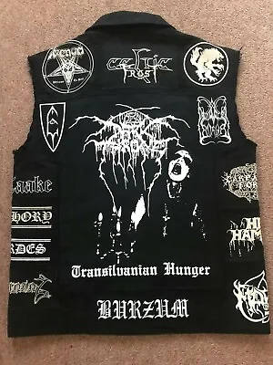 Buy Black Metal Battle Jacket Cut-Off Denim Vest Darkthrone Mayhem Marduk Emperor M • 106.66£