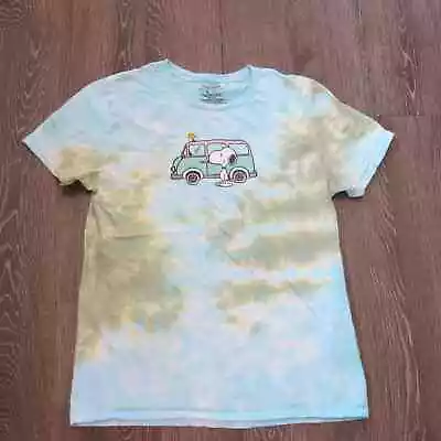 Buy PEANUTS Snoopy Woodstock Hippie Van T Shirt Size S Tie Dye Blue Green Retro • 18£
