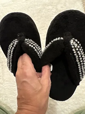 Buy Black Slipper Rhinestone Flip Flop Women’s Size 7/8 Chic Posh Mobwife Gothic • 7.71£