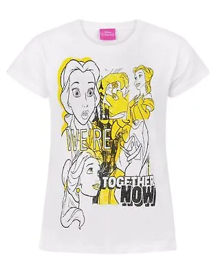 Buy Disney Beauty And The Beast T-Shirt Kids Girls Belle White Top • 10.95£