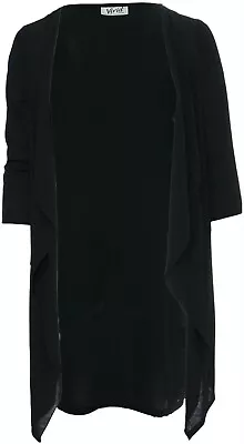 Buy Black Textured Georgette Chiffon Jacket Open Front Cardi Ladies Plus Size • 13.56£