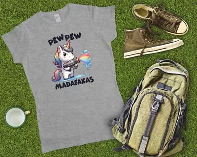 Buy Pew Pew Pew Madafakas Funny Unicorn Ladies Fitted T Shirt Sizes Small-2XL • 12.49£