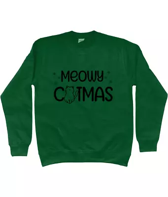 Buy Unisex Meowy Catmas Christmas Jumper, Cat Lover Christmas Jumper Green • 30£