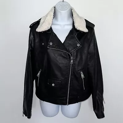 Buy LEVI'S Levis Womens Motorcycle Jacket Fur Collar Faux Leather Zippers Black M • 20.89£
