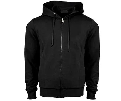 Buy PLAIN BLACK ZIP HOODY Mens All Sizes Cotton Urban Hooded Jacket Gents Small- 2XL • 16.95£