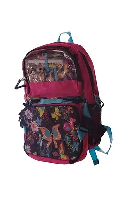 Buy Girls Pink Teal Peace Sign Butterfly Floral School Bag Backpack Lunch Box NEW • 24.12£