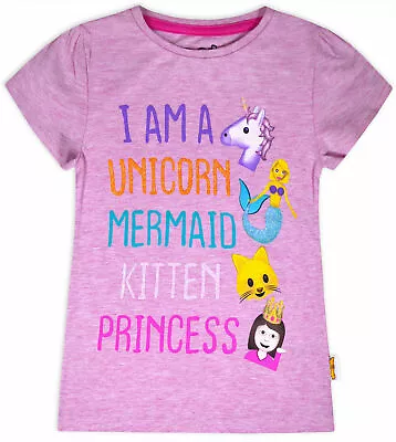 Buy Emoji Unicorn T-shirts Girls Short Sleeve Crew Neck Pink Princess Kitten Mermaid • 5.89£
