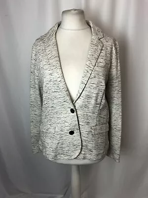 Buy Per Una White & Grey Jersey Stretch Woman's Blazer Jacket Size 16 Pockets  L181 • 9.99£