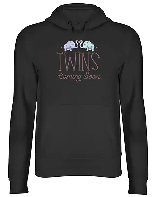 Buy Twins Coming Soon Blue & Green Hoodie Mens Womens Elephant Announcement Top Gift • 17.99£