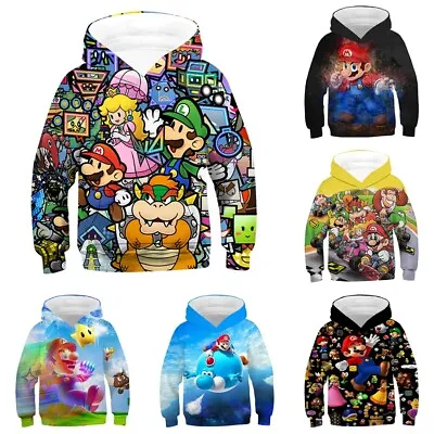 Buy Kids 3D Super Mario Hoodies Sweatshirt Pullover Jumper Hooded Top Xmas Gifts UK • 9.99£