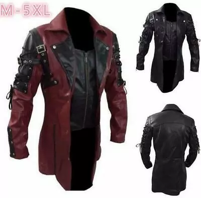 Buy Mens Gothic Matrix Trench Coat Steampunk Gothic Leather Jackets Leather Size Hot • 99.35£