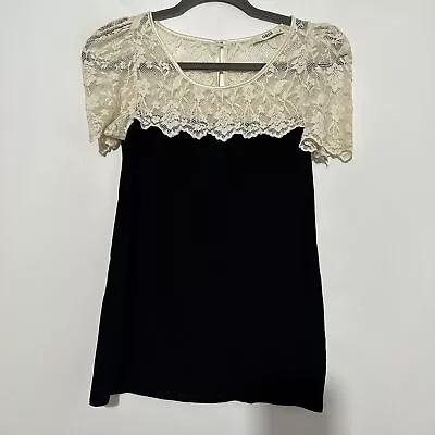 Buy Oasis Black Lace Short Sleeve Viscose T-Shirt Size S Small • 8£