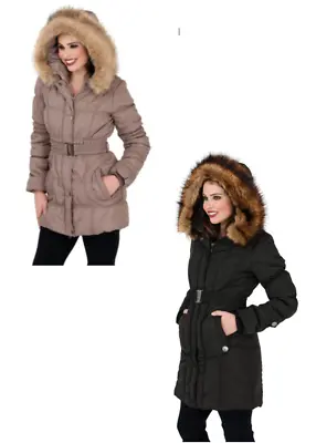 Buy Women Coat Quilted Padded Puffer Parka Ladies Faux Fur Hood Jacket RRP 59.99 • 12£