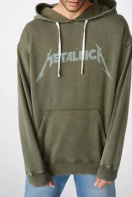 Buy Men's Metallica License Hoodie Jumper Khaki Green Large • 43.70£