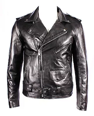 Buy BRANDO SLIM FIT' Men's BLACK Designer Fitted Real Lambskin Leather Biker Jacket • 89.99£