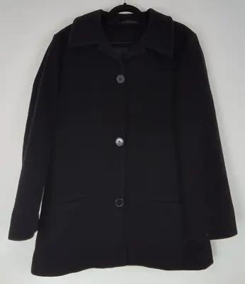 Buy Unbranded Jacket Size 16 Black Twill Collared Button Shoulder-Padded Used F2 • 6.99£