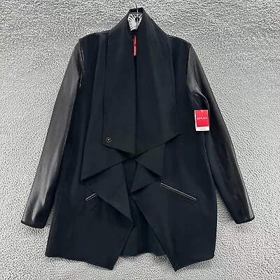 Buy Spanx Jacket Womens M Black Faux Leather Long Sleeve Cardigan Drape Front Jacket • 133.01£