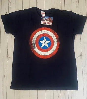 Buy Official Distressed Marvel Captian America Shield T-Shirt • 11£