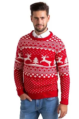 Buy Mens Christmas Jumper Casual Knit Long Sleeve Reindeer XMAS Gift Sweater S-XXL • 16.95£