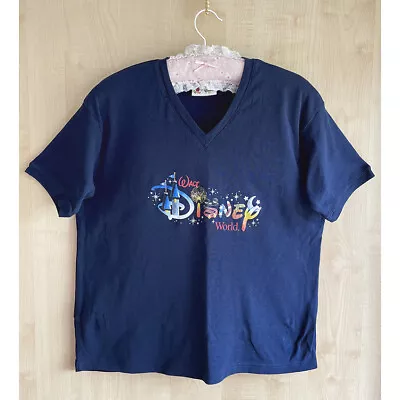 Buy WDW Walt Disney World T-shirt L Navy Blue V-Neck Orlando Florida Retro 2005 • 6£