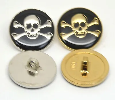 Buy Skull & Crossbones Button Gold Silver Metallic Skulls Pirate Buttons Black 25mm • 3.45£