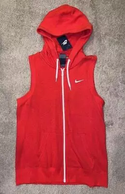 Buy NWT Nike Women's Red Sleeveless Hoodie Zip Up Sweatshirt Vest Sz Large • 23.67£