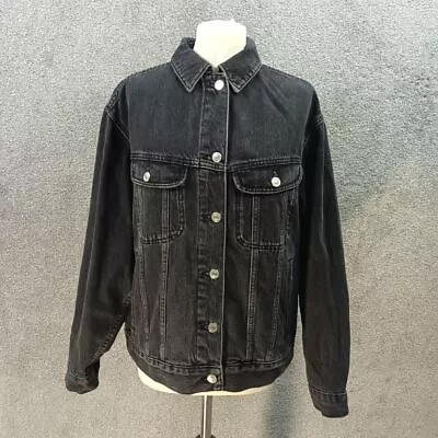 Buy Topshop Dark Grey Denim Jacket Oversized Heavyweight Washed Look Y2k Uk 10 • 13.99£