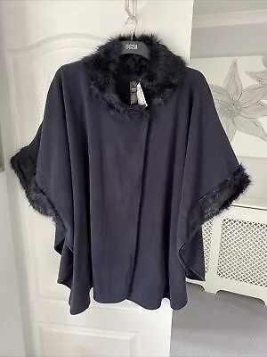 Buy Glamorous Ladies Faux Fur Coloured Cape By  M&S One Size Navy • 14.99£