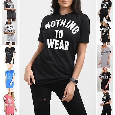 Buy Ladies Womens Short Sleeve Oversized Nothing To Wear Baggy Tunic T Shirt Dresses • 5.49£