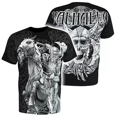 Buy T-Shirt Black Nordic Valhalla Viking Ragnar Odin Thor Wikinger Vikings Rider • 16.50£