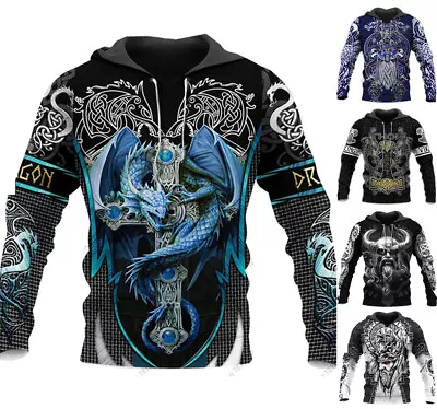 Buy Mens Graphic Print Hoodie Sweatshirt Top Viking Inspired - Sizes Xs-6xl • 37.45£
