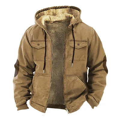 Buy Mens Fleece Fur Thick Hooded Jacket Coat Zip Warm Hoodie Sweatshirt S-4XL SIZES • 37.08£
