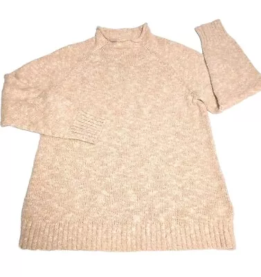 Buy LL Bean Ragg Knit Sweater Womens Medium Funnel Neck Stretch Melange Cream Thick  • 19.84£