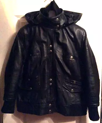 Buy Real Leather BOMBER JACKET Genuine Soft Leather Hood Size 18 • 49£