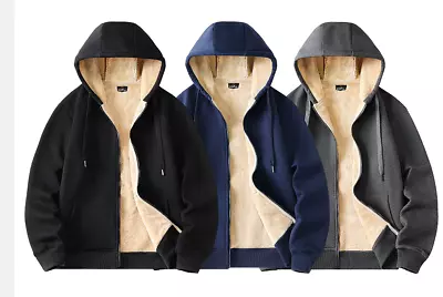 Buy Mens Fleece Fur Bomber Hooded Jacket Coat Zip Warm Hoodie Sweatshirt S-8XL SIZES • 17.99£