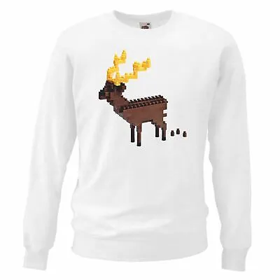 Buy Adults 8 Bit Block Retro Pixel Reindeer Poo Festive White Christmas Jumper • 21.95£