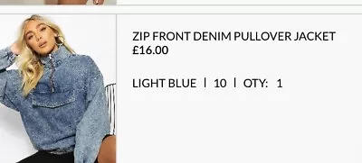 Buy Boohoo Denim Light Blue Half Zip Up Pullover Jacket Top 10 • 6.80£