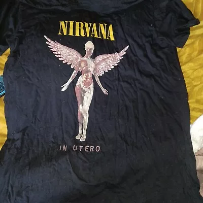 Buy Nirvana, In Utero, 2021 Printing Black Graphic Crew Neck Short Sleeve T-Shirt • 12£