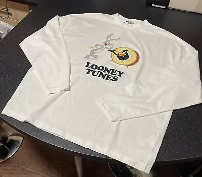 Buy LOONEY TUNES Official Logo Long Sleeve Oversized  T Shirt Cream Size Small - NEW • 7.50£
