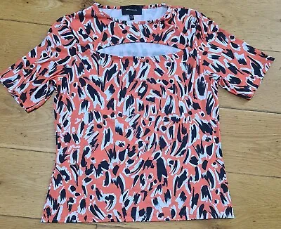 Buy Karen Millen T-Shirt Short Sleeve Orange Black White Abstract Pattern Size 16 • 19.95£