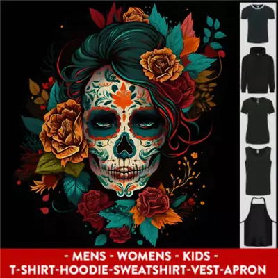 Buy A Sugar Skull With Flowers Day Of The Dead Mens Womens Kids Unisex • 16.99£