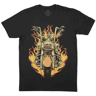 Buy Biker Skull T-Shirt Motorcycles Skull Skeleton Rider In Flames Two Wheels P918 • 13.99£
