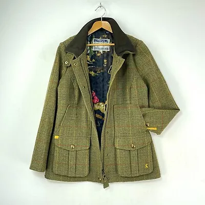 Buy Joules Tweed Field Coat Womens 12 14 Toad Green Check Country Fieldcoat Jacket • 59£
